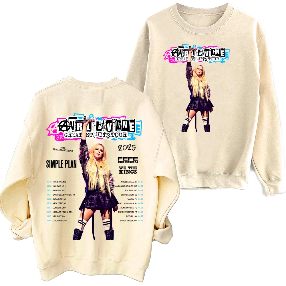 أفريل لافين أعظم الزيارات جولة 2025 البلوز Harajuku جولة الرقبة طويلة الأكمام المتضخم الموسيقى الشعبية هوديي المشجعين هدية