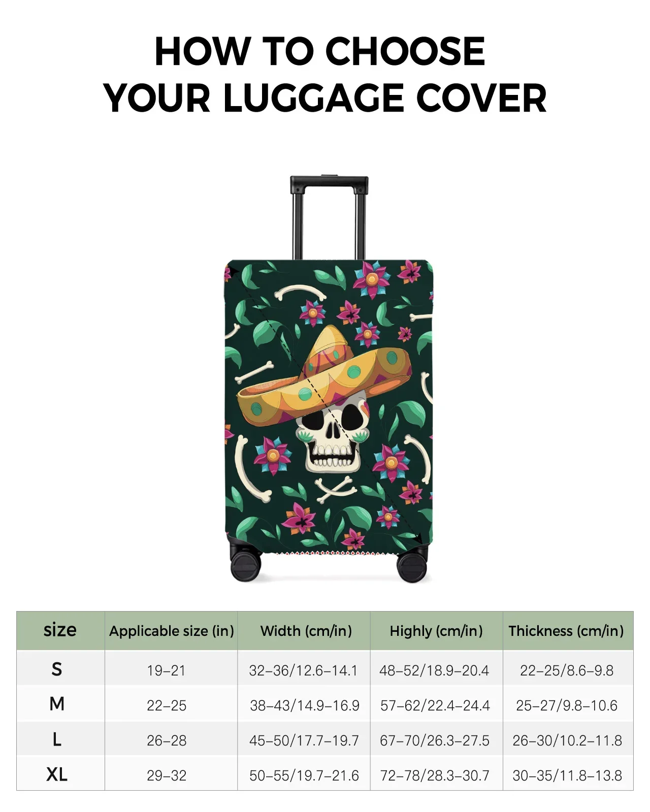 Mexican Skull Straw Hat Flower Green Luggage Protective Cover Travel Accessories Suitcase Elastic Dust Case Protect Sleeve