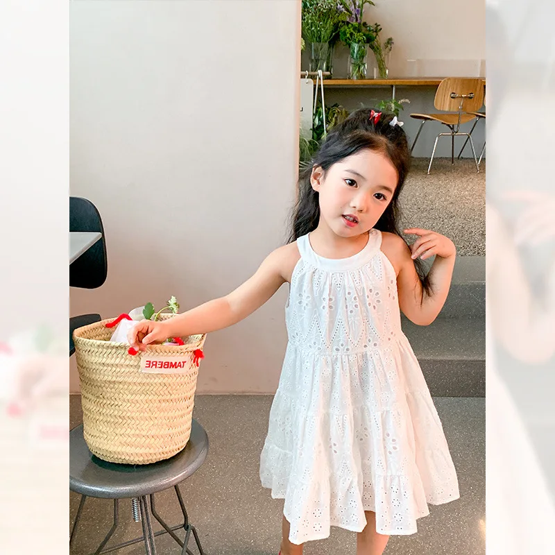 Summer Toddler Girl Dress Sleeveless Cotton Kids Casual White Dress Solid Slip Dresses for Girls Fashion Girls Clothing