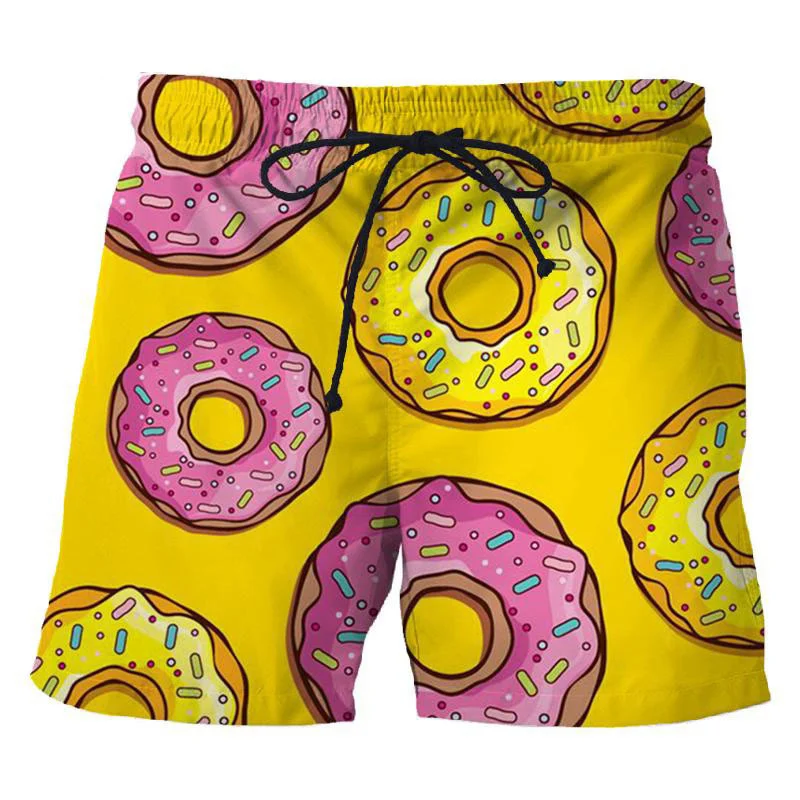 Food Donuts 3D Printed Men\'s Short Pants Cute Chocolate Pattern Board Shorts Personality Unisex Casual Beach Swimming Trunks