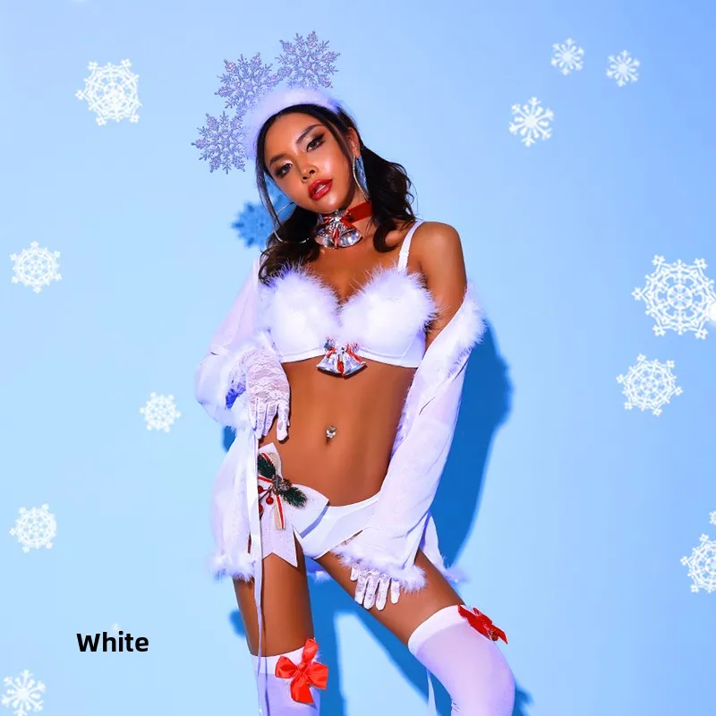 

Sexy White Christmas Performance Costume Set Queen Bar Gogo Dance Outfit DS Leader Uniform Festive Stage Wear for Women