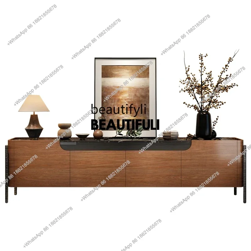 ss8350 Light luxury solid wood TV cabinet designer French retro villa living room marble medium antique style, floor cabinet