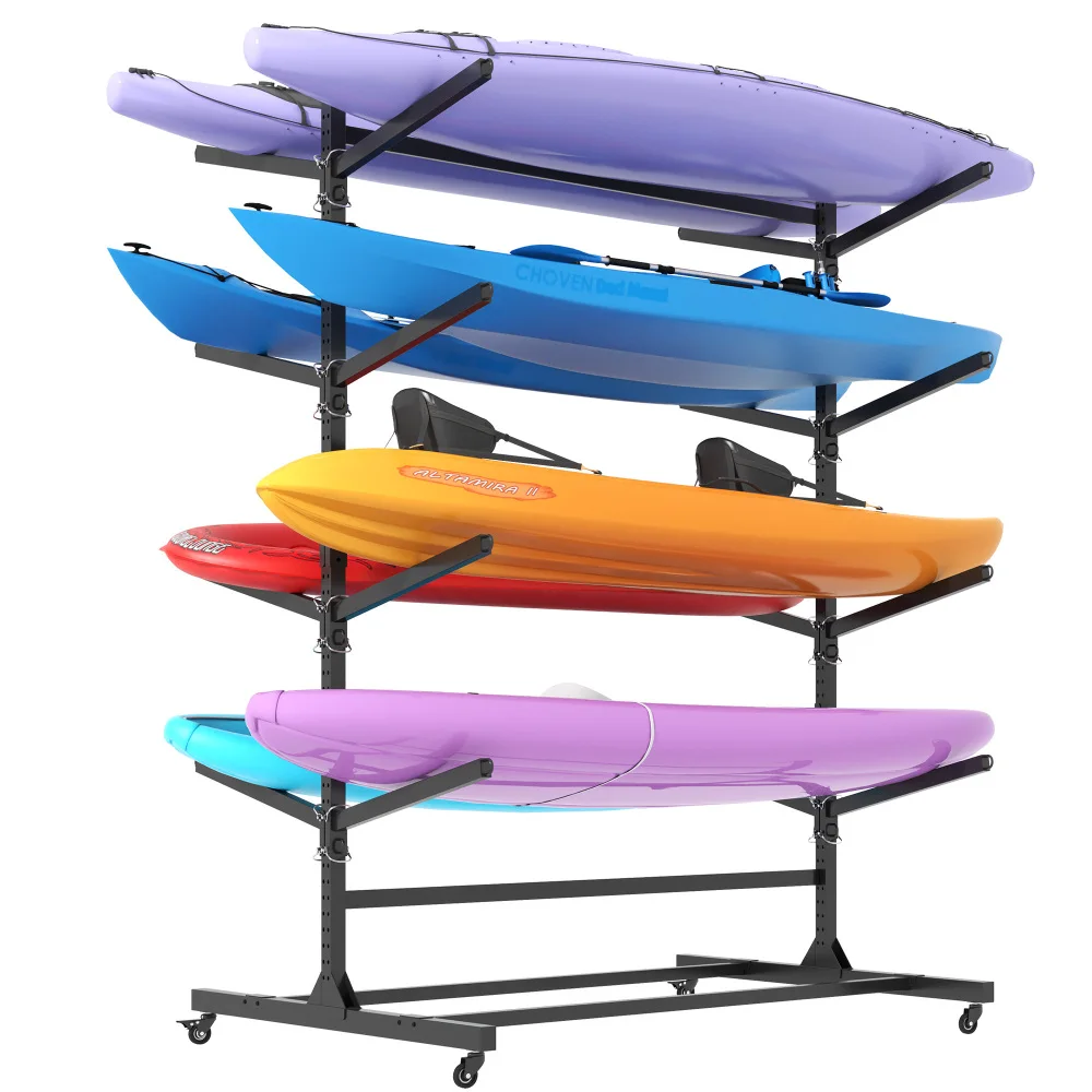 

82"H Kayak Storage Rack, Heavy Duty Freestanding Kayak Storage Rack – Adjustable 8 Kayak Stand with Wheels for Garage