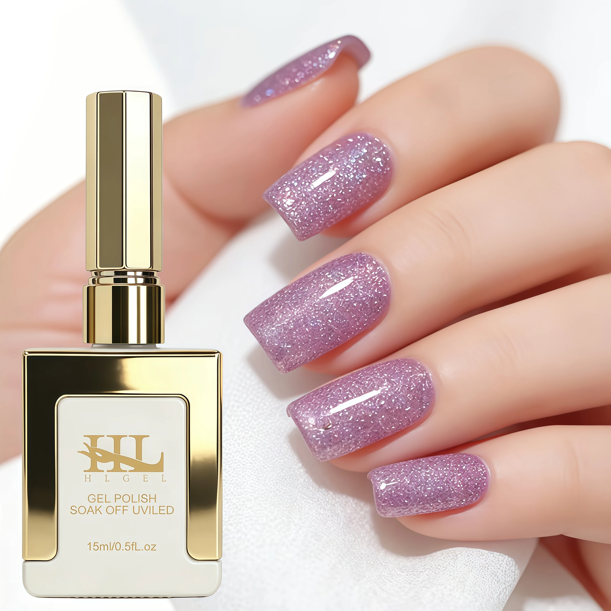 Purple Gel Nail Polish – 15ML Purple Glitter Gel Polish | Soak Off UV LED Shimmer Rose Quartz Glow Color Nail Art Long Lasting
