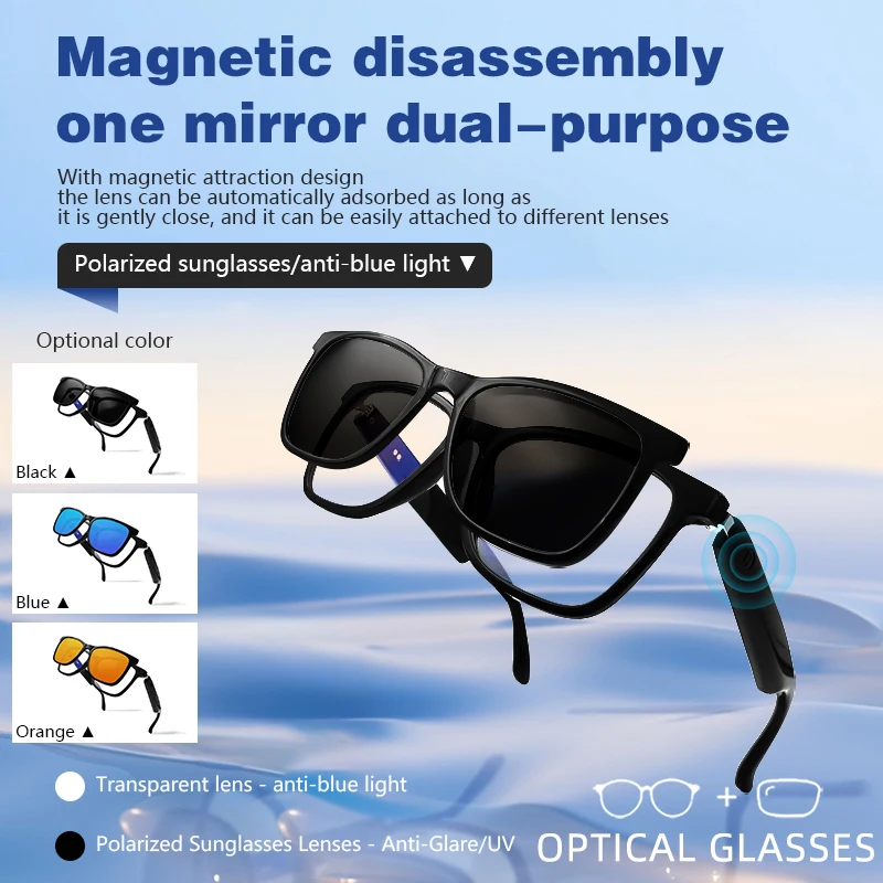 KJDCHD Magnet Clip On Bluetooth Smart Myopia Prescription Glasses Women Anti Blue Ray Reading Glasses Men Polarized Sunglasses