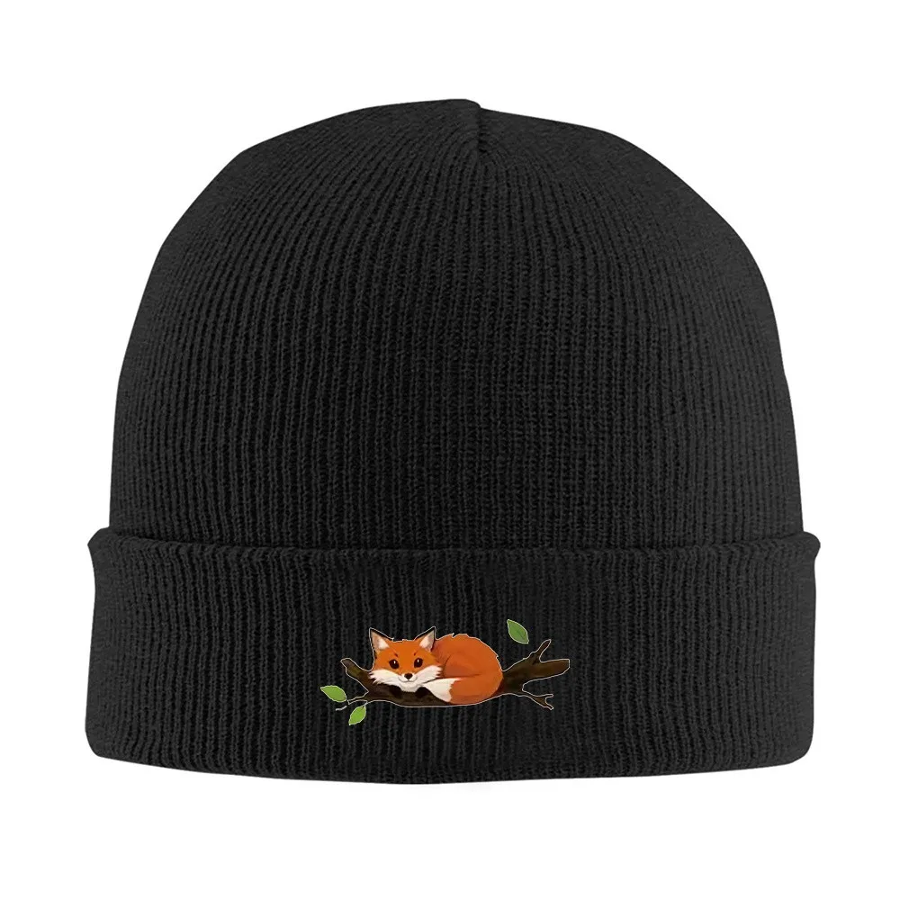 Fox Lying on Branch Knit Beanie for Men Women Warm Winter Casual Outdoor Daily Wear