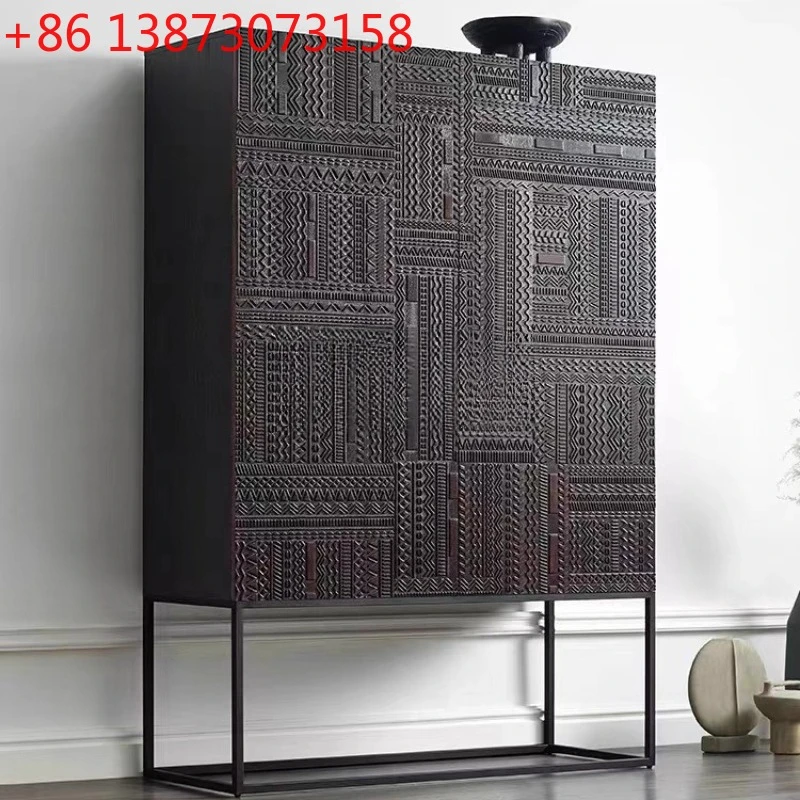 

Nordic living room home carved solid wood locker wabi wind wall tea cabinet