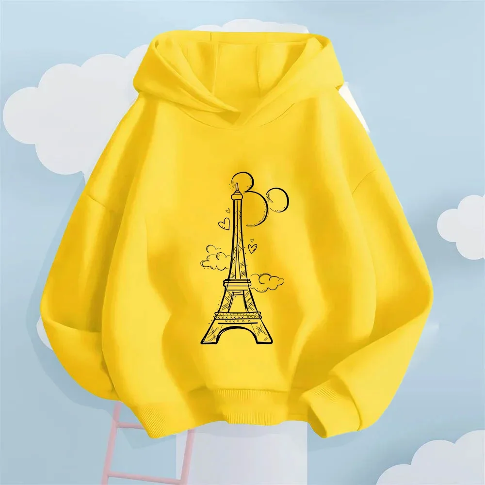 Sudadera para niños con patrón de la Torre Eiffel, moda de otoño e invierno, para viajes al aire libre, cómoda sudadera con capu