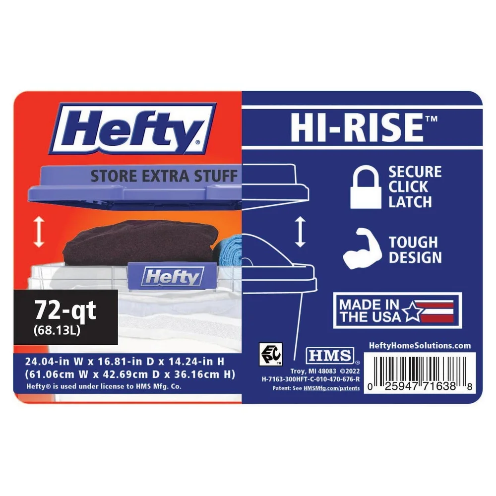 صندوق تخزين بلاستيكي شفاف 72 لتر قابل للتكديس مع غطاء HI-RISE منظم متين للمرآب المنزلي للبالغين يستخدم مقابض الحمل #3