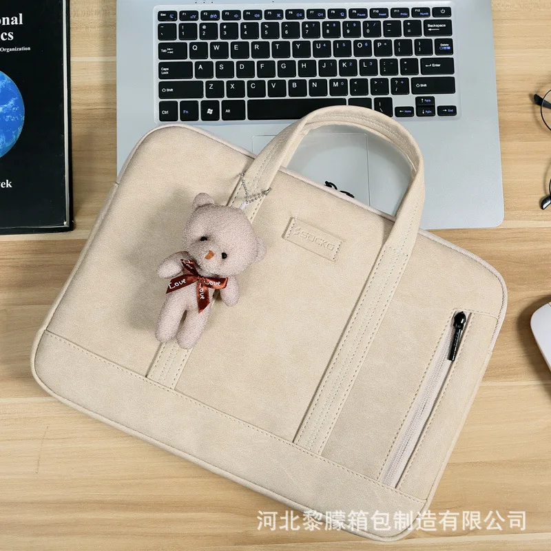 11 12 13 14 15 Inch Waterproof PU Laptop Notebook Bag Case Briefcase Sleeve Handbag Portable Kumon for Women with Small Bear