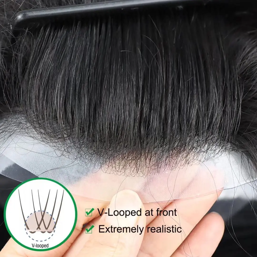 Realistic Front Hairline Toupee Australia Men's Wig Attractive Male Hair Prosthesis Soft PU Hair System Indian Human Hair Wig