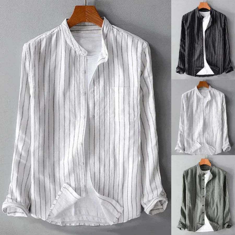 Plus Size 4XL 5XL Cotton Line Shirts for Men Casual Multicolor Striped Long Sleeve Shirt Man Fashion T Shirts Camisas De Hombre