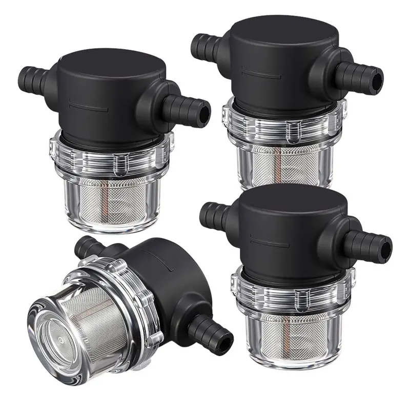 B06B-4 Pieces Water Pump Strainer 3/8 ID Hose Barb, Mesh Filter Screen Inline Twist-On Plumbing Strainer 12V Dc