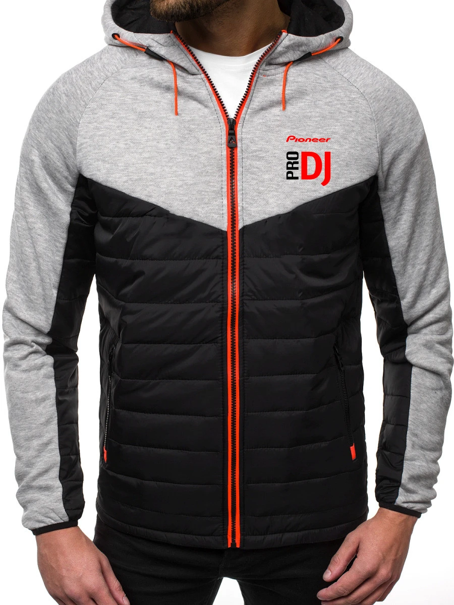 Pioneer Pro DJ-Chaqueta de plumas con cremallera para hombre, capucha con Logo personalizable, cálida, para Otoño e Invierno