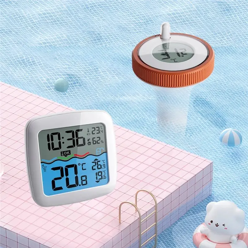 Floating Water Thermometer With Clock Wireless Thermometers For Swimming Pools Bathrooms Pool Water Temperature Monitoring