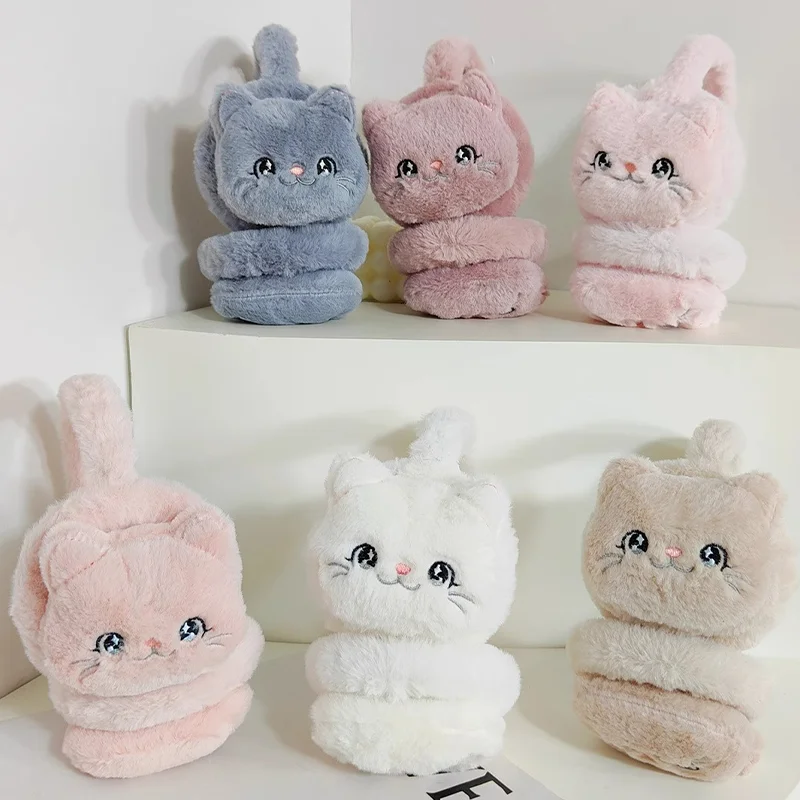 Cartoon Cat Ear Earmuffs Winter Women Girl  Warm Lovely Casual Plush Earmuff Comfortable Foldable Soft Earmuffs Simple Accessory