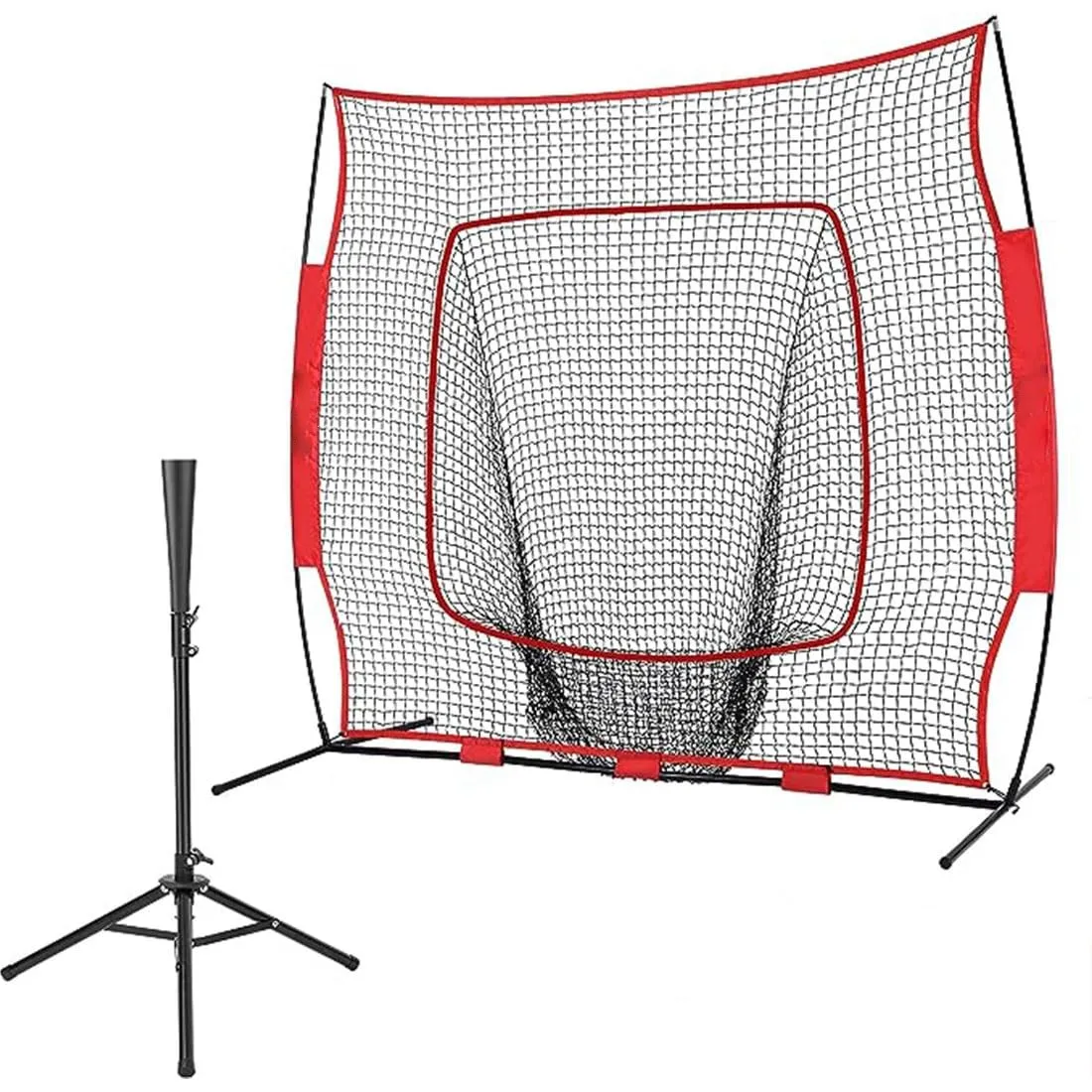 7×7Ft Baseball Softball Practice Net with Tee Kit Portable Batting Hitting and Pitching Net Durable Rebound Training Barrier Net