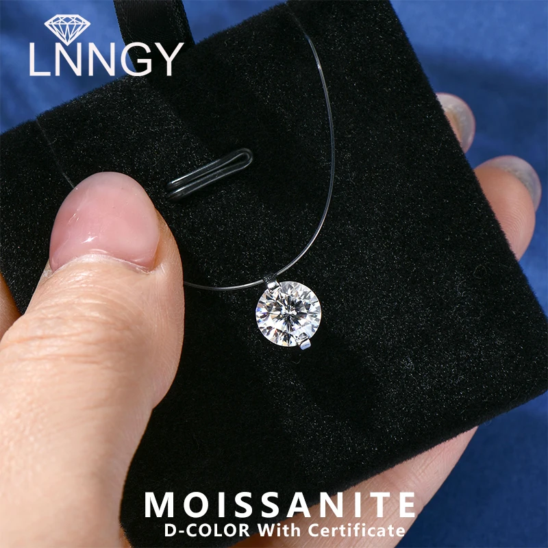 

Lnngy 0,5 карата-3 карата пасьянс муассанит ожерелья стерлингового серебра 925 пробы прозрачная леска кулон ожерелье для женщин ювелирные изделия