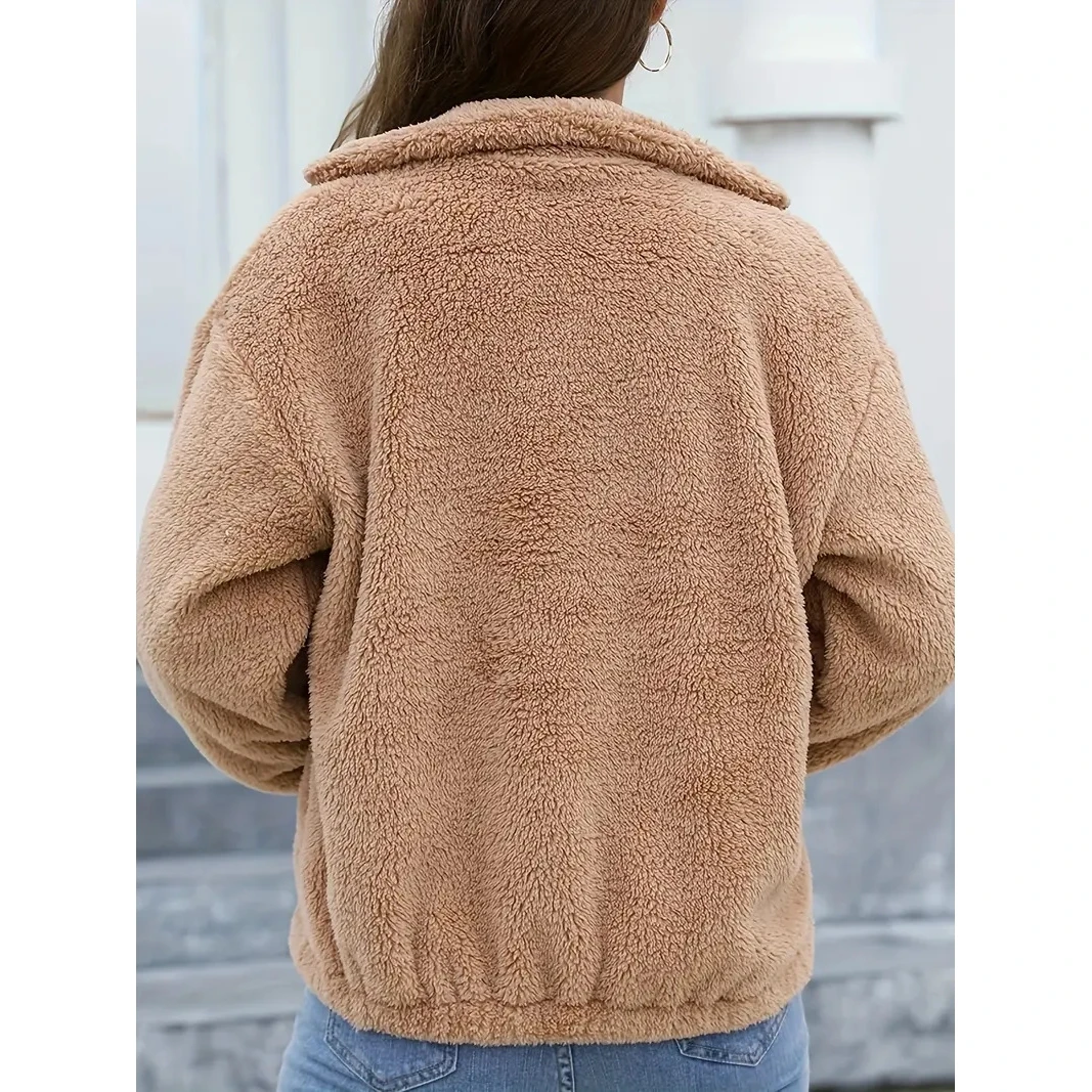 Elegant Style Furry Outerwear Plush Top Autumn Winter New Arrival Unisex Long Sleeve Zipper Closure Cardigan Polyester Fiber