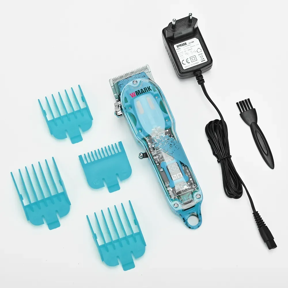 WMARK NG-408 Transparent style Blue/Yellow professional rechargeable hair clipper and cordless hair clipper