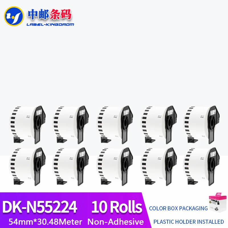 10 Rolls Generic DK-N55224 Label Non-Adhesive 54mm*30.48M Compatible for Brother Printer QL-570/700 All Come with Plastic Holder