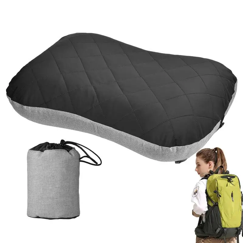 Black Gray Camping Pillow Inflatable Pillow Foldable Sleeping Portable Travel Pillow Cushion Beach Car Plane Break Rest Pillow