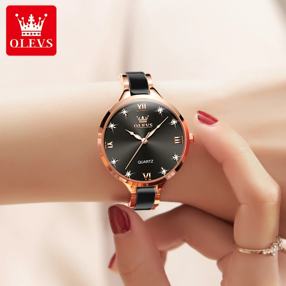 OLEVS Japan Movement Quartz Watch for Women Elegant Ceramics Strap Fashion Ladies Dress Wristwatch Women\'s  Waterproof Watches