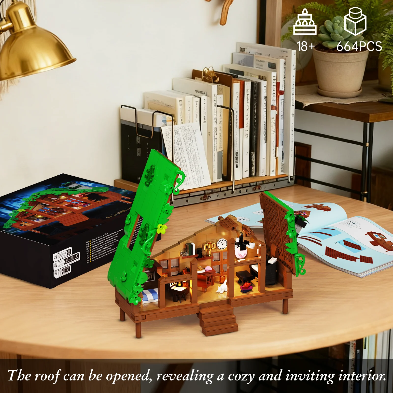 Folk Cabin Building Blocks Set Forest House Model Desktop Display Ornament Creative Home Room Decor Collectible Gifts for Adults