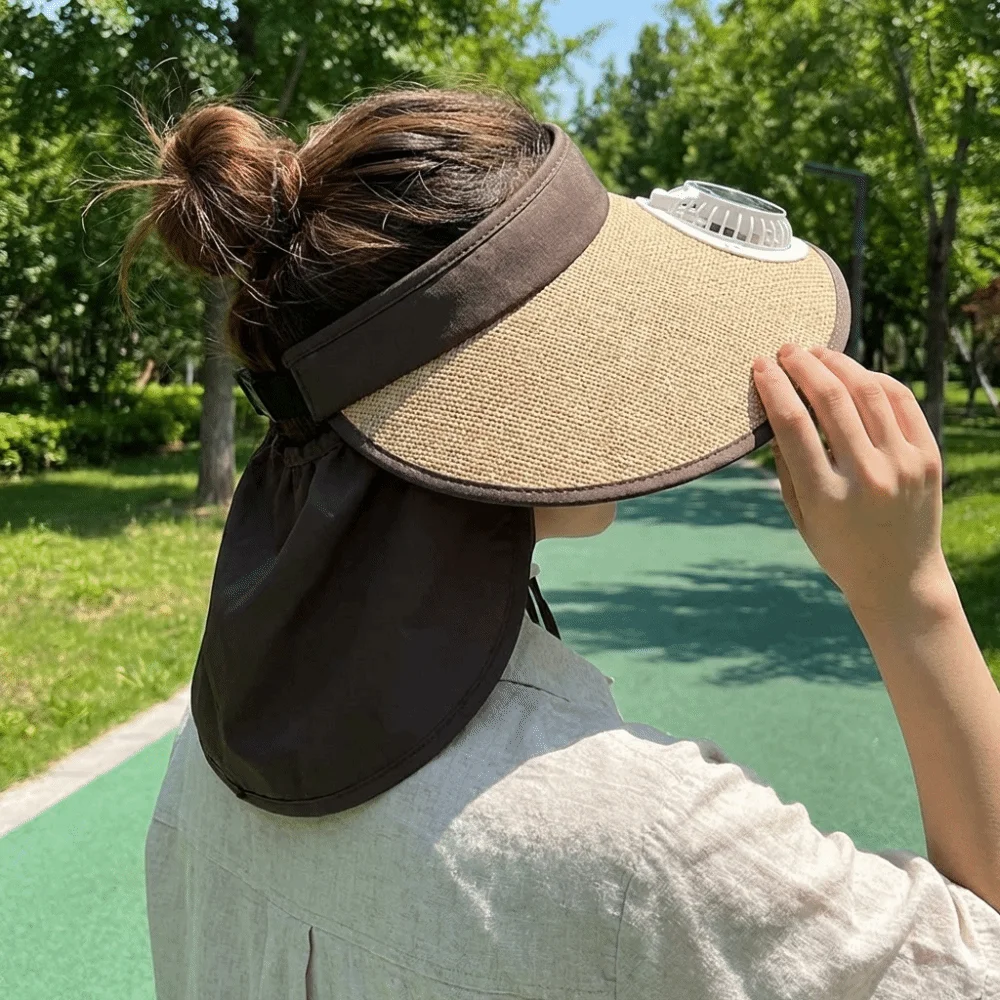 New UV Protection Solar-powered Fan Hat Adjustable Super Large Brim Fishing Hat Lightweight with Shawl Sun Protection Hat Hiking