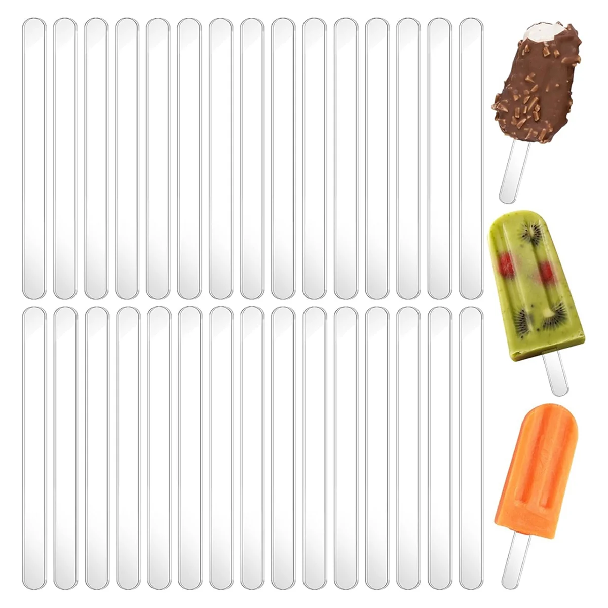 A66I2 30PCS Popsicle Sticks 4.5 Inch Acrylic Cakesicle Sticks Reusable Ice PopSticks Plastic Popsicle Sticks (Clear)