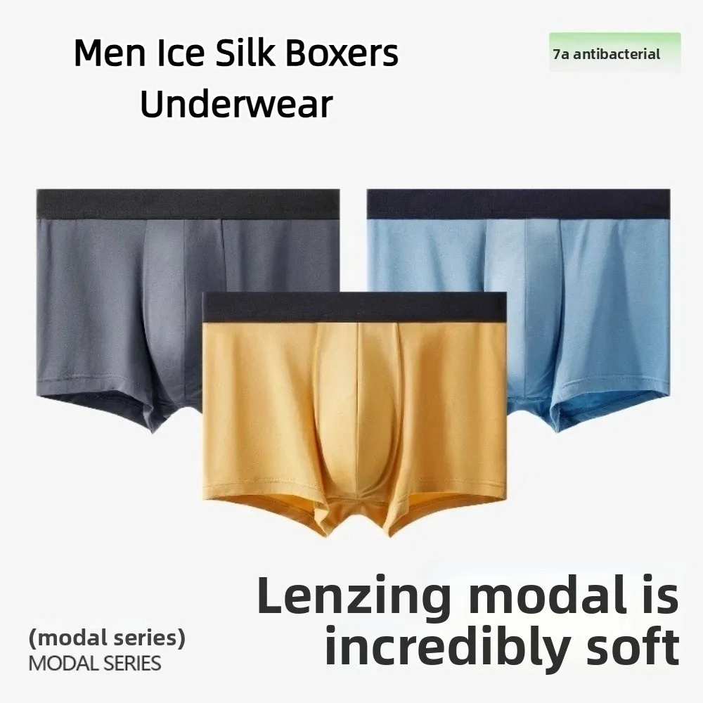 

Simple Elastic Thin Ice Silk Boxer Briefs Seamless Mid Waist Men Ice Silk Boxers Panties Underpants Underwear for Men Boy
