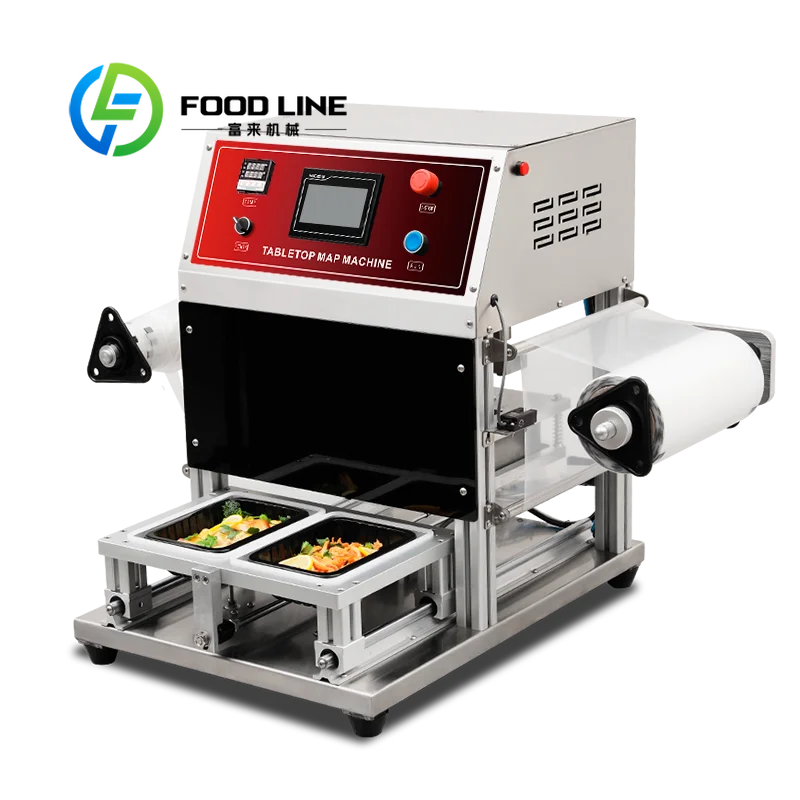 Advanced Electric Desktop Modified Atmosphere Tray Sealing Machine Nitrogen Gas Flushing for Fruits Vegetables Foil Paper Film