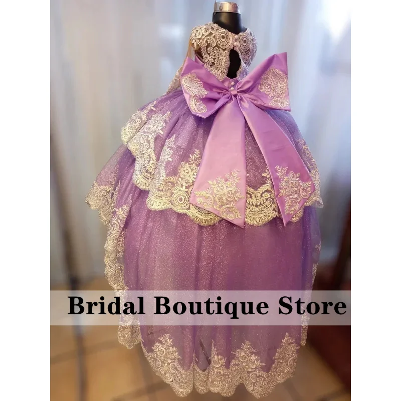 Lilac Children's Gala Dress Long Sleeves Flower Wedding Party Ball Gowns Festive for Girls Evening Dress Customized