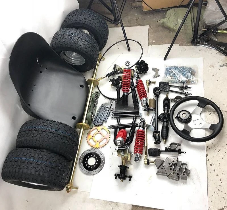 Homemade modified kart four-wheeler accessories front and rear suspension steering wheel steering 1 meter rear axle 6-7 inch tir