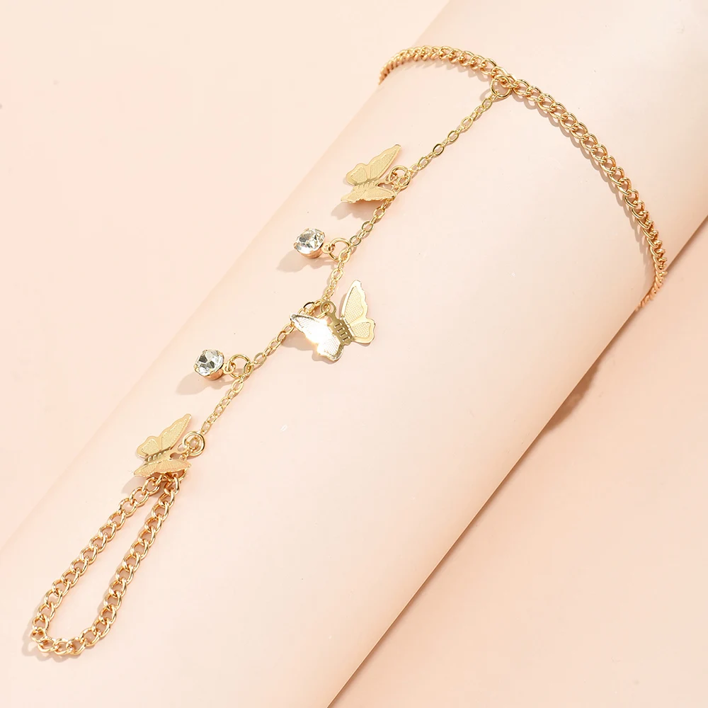 Creative Butterfly Link Chain Bracelet Connected Finger Ring Bangle Bracelets for Women Linked Hand Harness Couple Jewelry Gifts