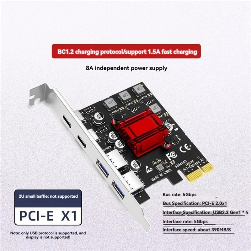 New--PCIE Expansion Card PCIE To 2 Port USB3.2 Gen1 Type-C + 2 Port USB3.2 Gen1 Type-A Expansion Card Adapter For Desktop PC