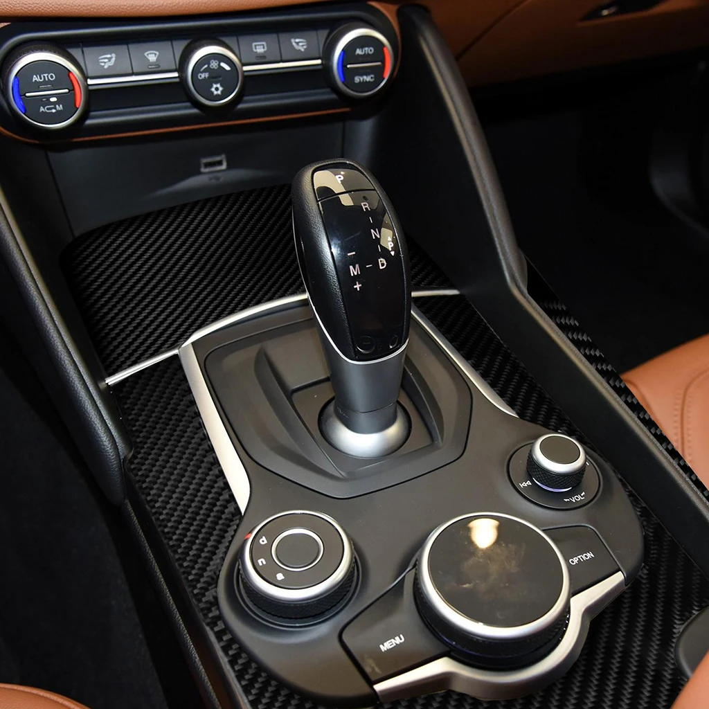 Carbon Fiber Car Accessories Center Gear Shift Panel Modified Interior Trim Cover Soft Sticker For Alfa Romeo Giulia 2017-2019