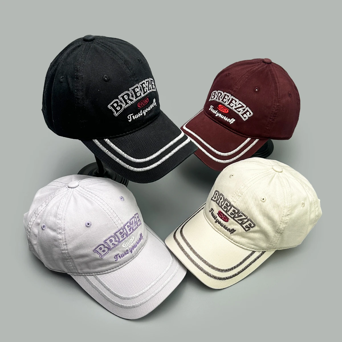 

Korean Letters Embroidery Striped Baseball Hats New Men Women Sunshade Personal Versatile Casual Fashion Simple ins Peaked Caps