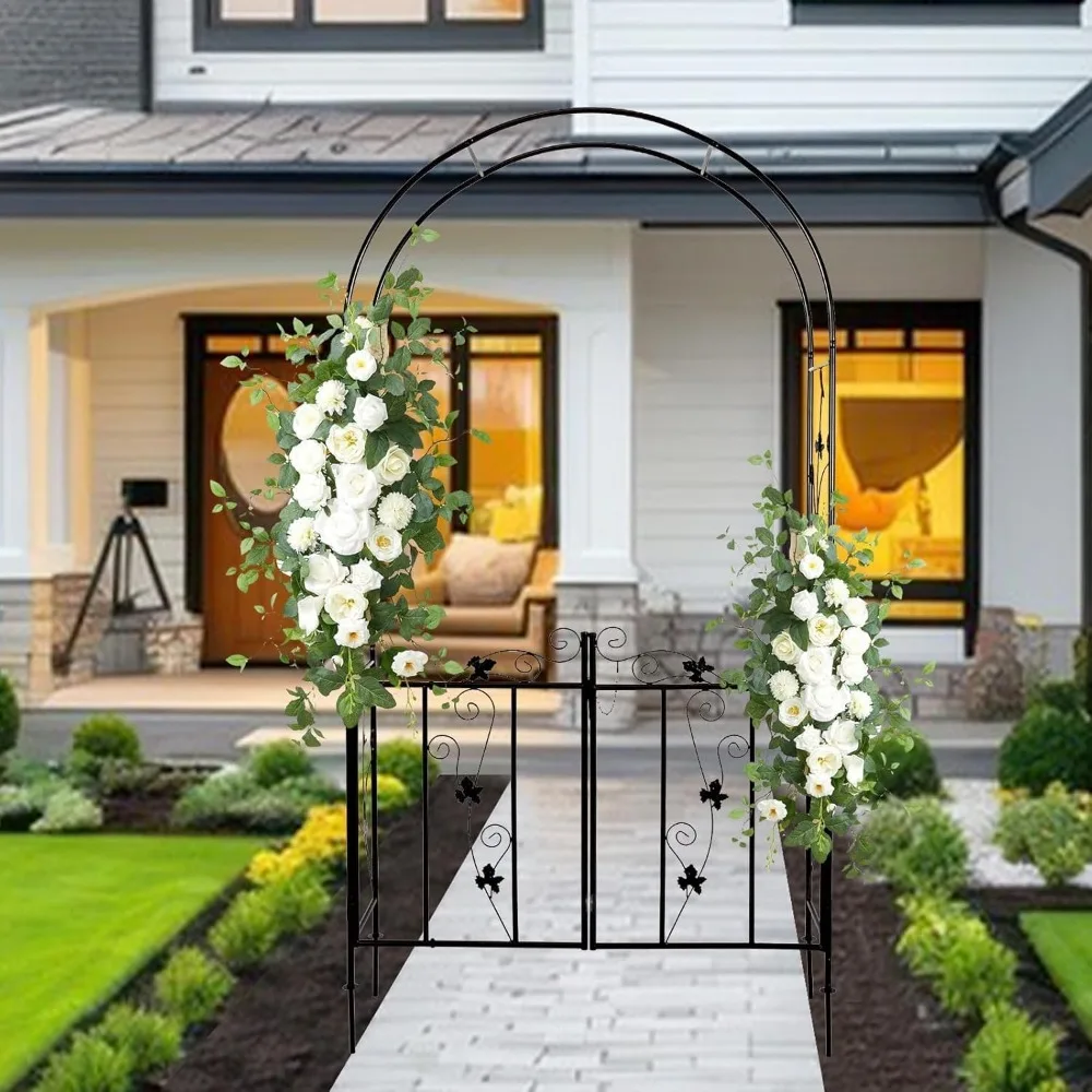 

Outdoor Garden Arch - Metal Arbor Trellis with Gate, Wedding Backdrop Arch Arbor, Garden Entrance with Gate for Climbing Plants