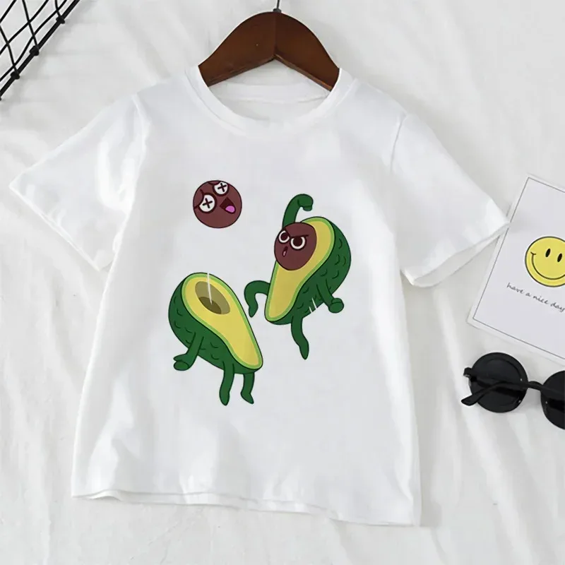 

Детская футболка с авокадо, милые футболки с героями мультфильмов для девочек, топы с короткими рукавами и принтом для мальчиков, повседневная одежда, модная одежда с кавайным узором, x;3, v'6.