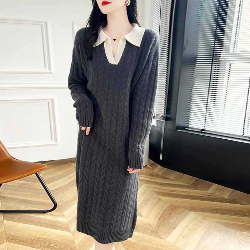 2024 Autumn/Winter Long Pullovers Hot Sale Women Cashmere Big Size Sweaters 100% Wool Knitted Loose Sweaters Leisure Warm Tops