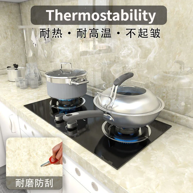 Adhesive Wallpaper Roll with 10 Meters Oil-Proof Stove Moisture-Proof Wallpaper Countertop Cabinet Renovation Marble Sticker