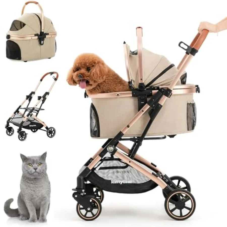 

3-in-1 Pet Stroller for Small Medium Dogs Puppy Cat Stroller with Detachable Carrier and Pad Lightweight Foldable Aluminum Allo