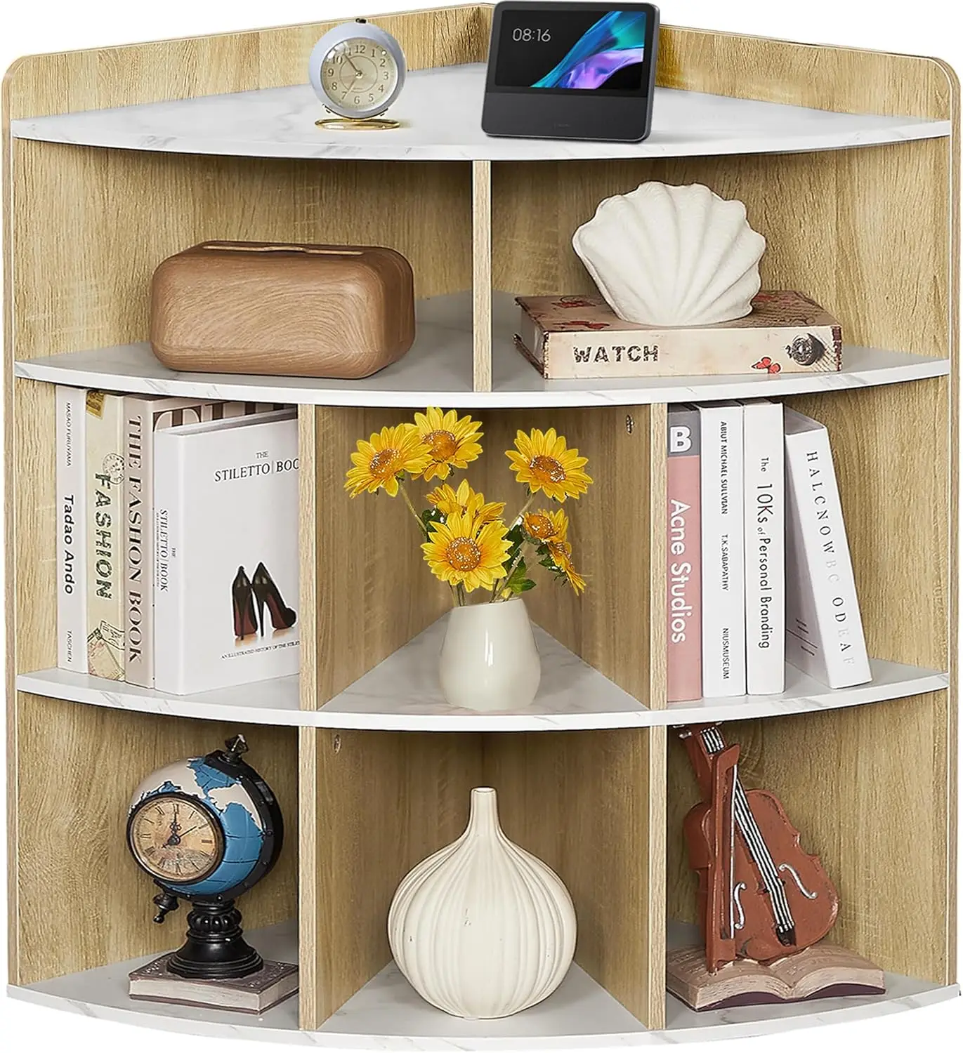 

3-Tier Corner Cabinet With 8 Cubbies, Wooden Cube Storage Organizer, Modern Bookshelf Units For Playroom, Bedroom, Living Room,