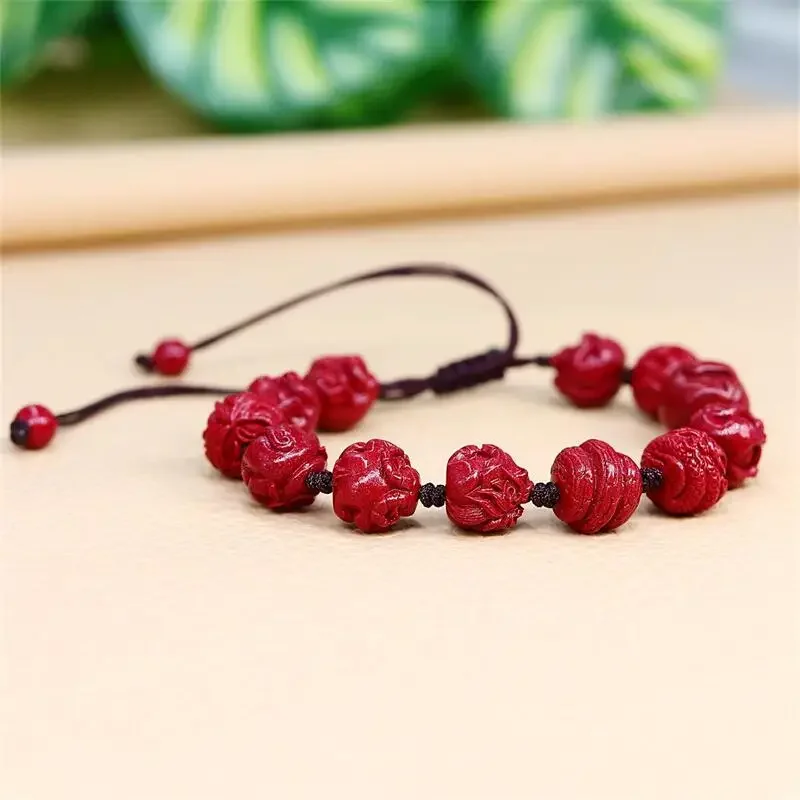 

Cinnabar Chinese Zodiac Bracelet Gemstones Talismans Natural Carved Designer Charm Jewelry Accessories Beaded Luxury Amulets