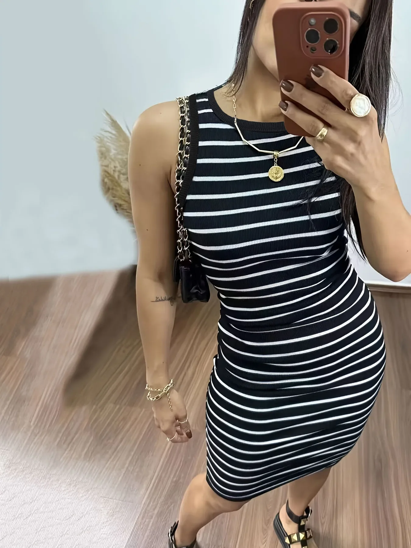 2025 Europe And The United States Cross-border Summer New Dress Women's Sleeveless Elegant Black And White Striped Slim Dresses