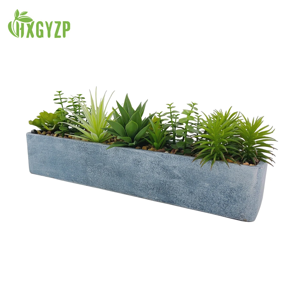 Large Artificial Assorted Succulents Plants With Rectangle Cement Flowerpot Home Decoration Office Graden Indoor Fake Plants