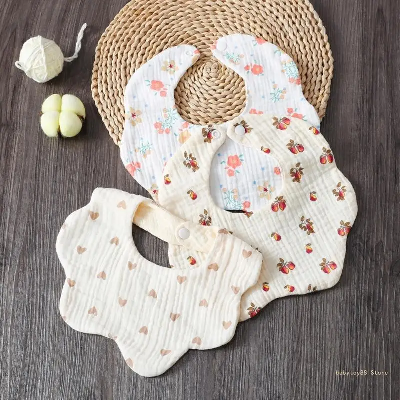 Y4UD Baby Bib for Boys Girl Breathable Floral Drooling Bib Burp Cloth with Buckle Infant Teething Feeding Bandana