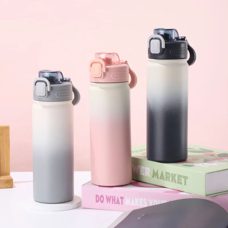 550ml Sports Insulated Bottle Gradient Large Capacity Direct Drinking Cup Student Stainless Steel Portable Bouncing Water Bottle