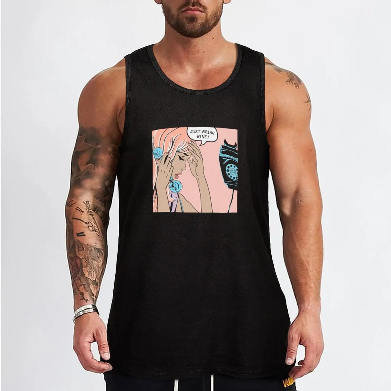 Just Bring Wine Tank Top Vest bodybuilding man